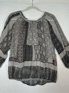 Olive Hill Blouse M Floral Paisley Patchwork Boho Bell Sleeve‎ Top